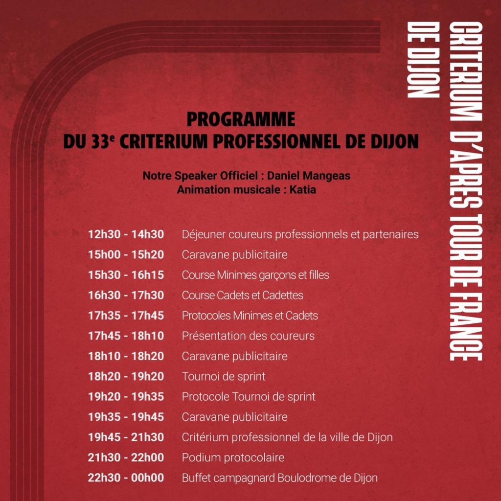 Programme du Critérium d'après Tour de France 2023 aux Allées du Parc à Dijon