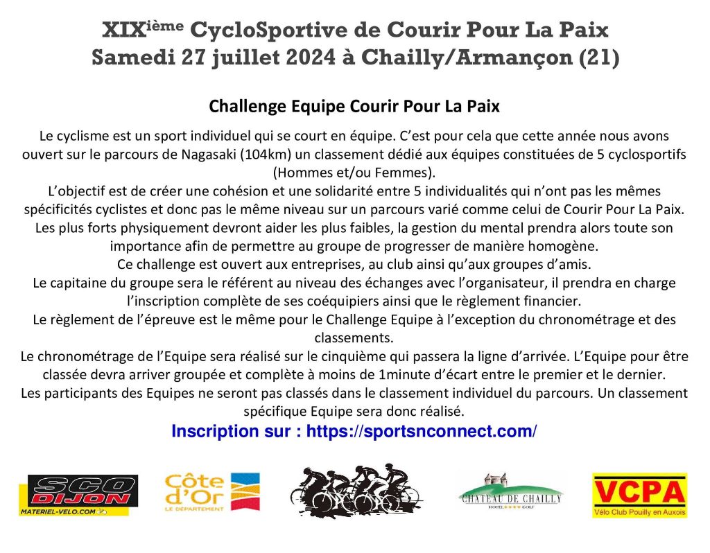 Affiche cyclosportive Courir pour la Paix 2024