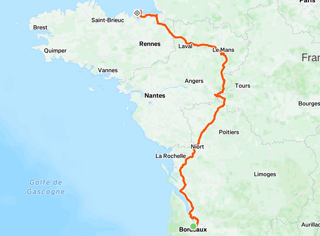 parcours cycliste Bordeaux - Saint-Malo 2024