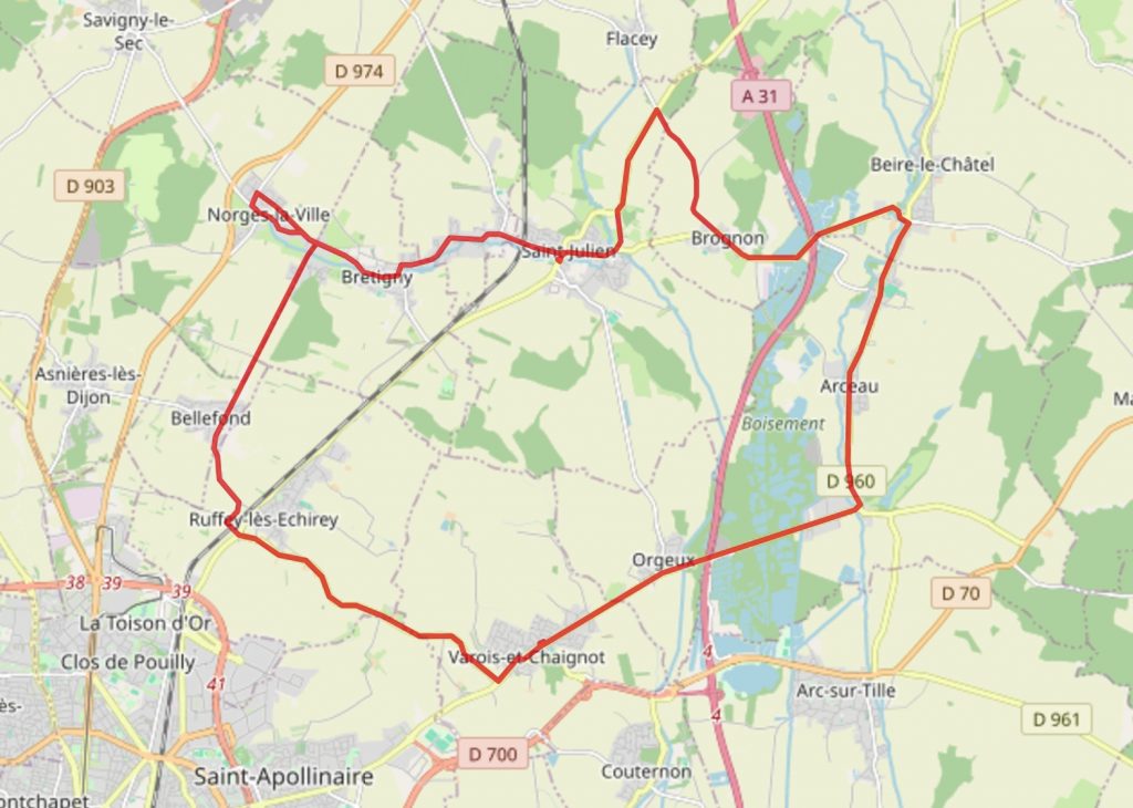 Parcours de la cyclo du téléthon 2024 à Norges-la-Ville